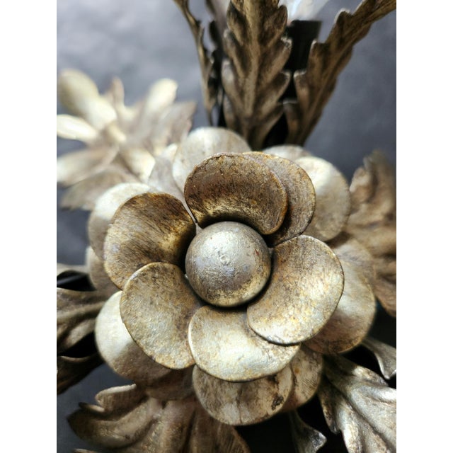 Vintage Floral Hand-Forged Silver-Plated Ceiling Lamp, 1960s For Sale - Image 13 of 18