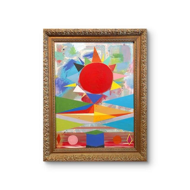Abstract Vintage Acrylic Abstract Painting on Canvas in Ornate Frame For Sale - Image 3 of 5
