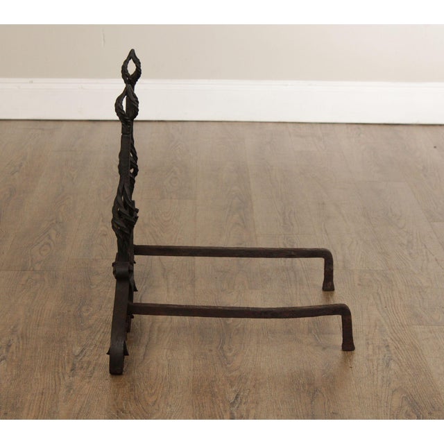 Early 20th Century Antique Arts & Crafts Pair of Wrought Iron Fireplace Andirons For Sale - Image 5 of 12