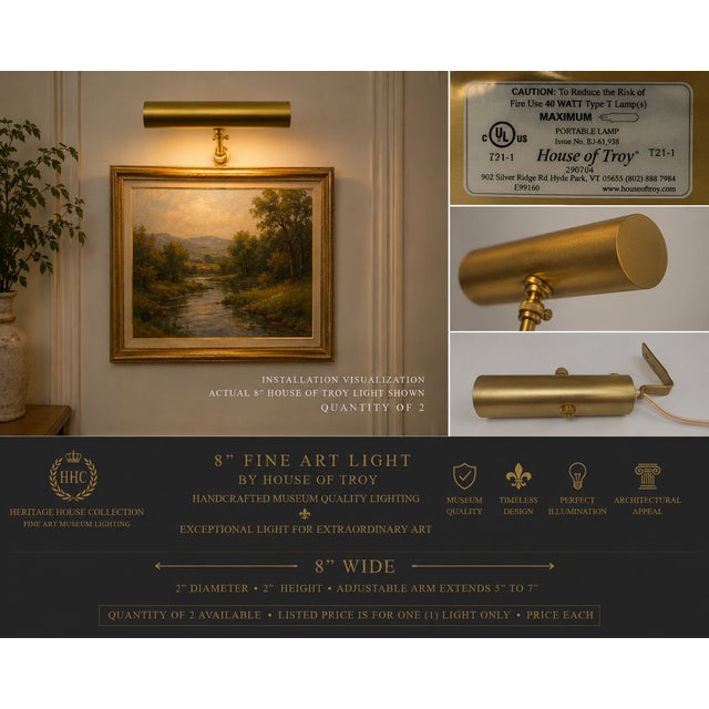 Metal Late 20th Century House of Troy 8-Inch Adjustable Brass Picture Light – Quantity of 2 Available For Sale - Image 7 of 7