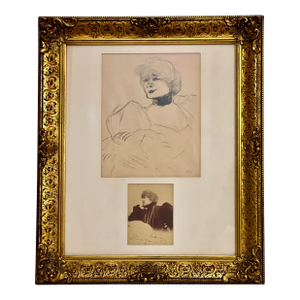 Signed Photo Sarah Bernhardt and Lithograph Marcelle Lender by Toulouse-Lautrec