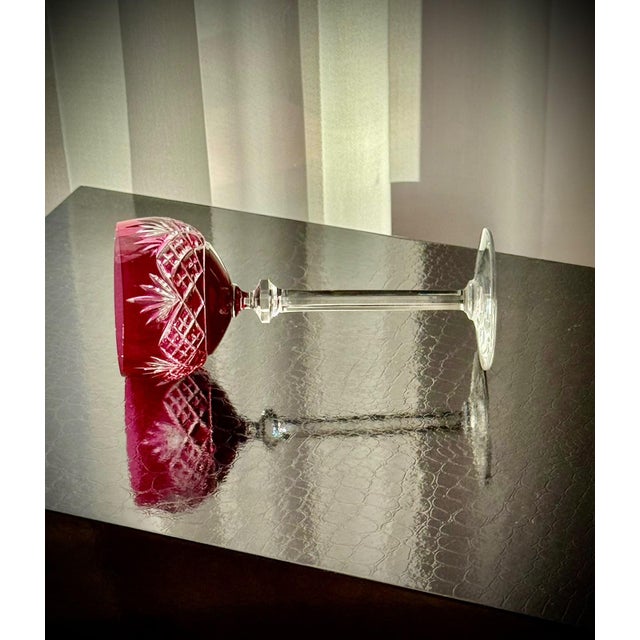 Ruby Cut-to-Clear Crystal Cordial Glasses attributed to Val Saint Lambert, 1950, Set of 8 For Sale - Image 17 of 18