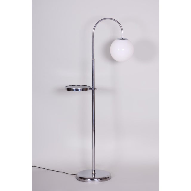 1930s Czech Bauhaus Floor Lamp in Chrome, Steel and Opaline Glass, 1930s For Sale - Image 5 of 9