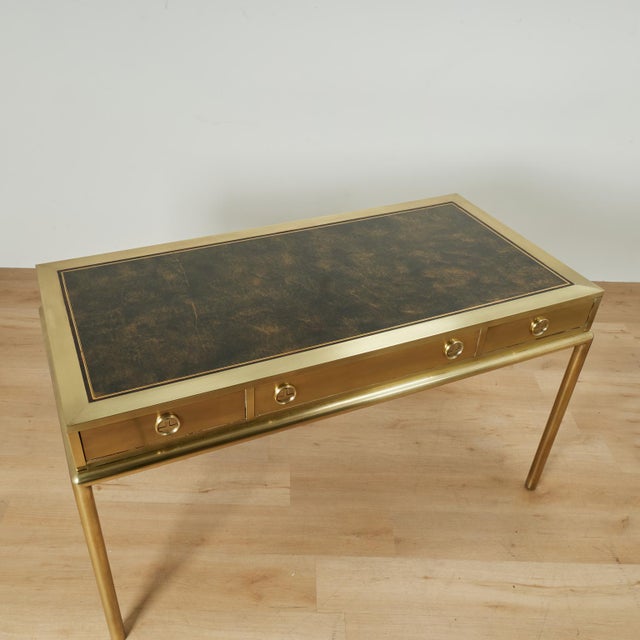 Mid Century Mastercraft Leather Top Brass Desk For Sale In West Palm - Image 6 of 15