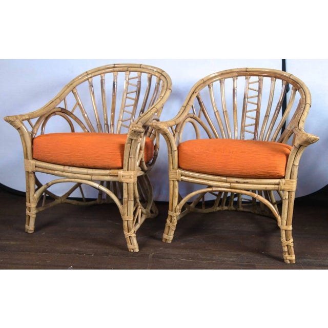 Mid-Century Modern Mid-Century Circle Sided Rattan Armchairs - a Pair For Sale - Image 3 of 18