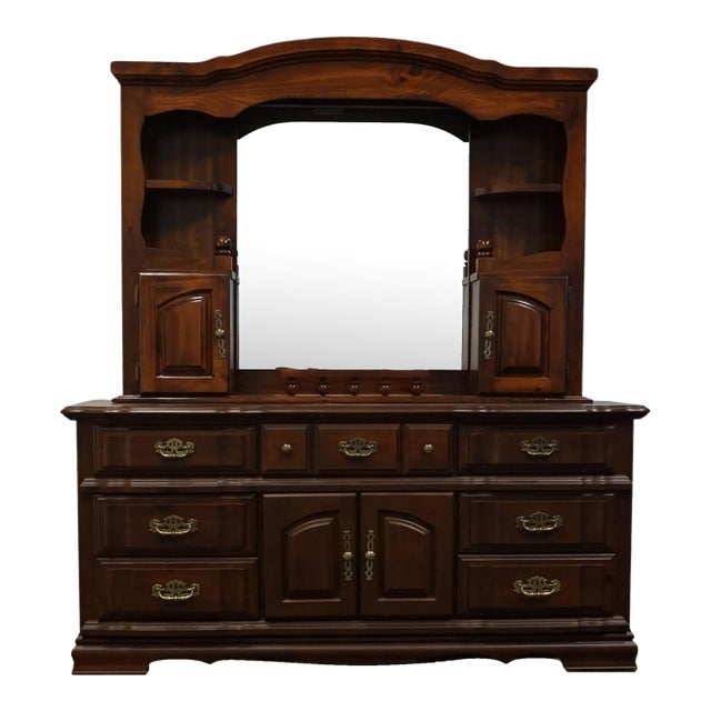 Elkin Collection Solid Knotty Pine Rustic Americana 72" Triple Door Dresser With Mirror Hutch 70-003 For Sale