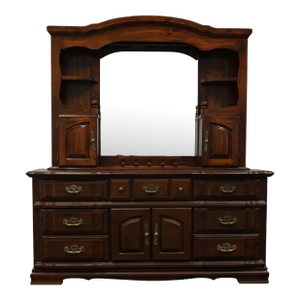 Elkin Collection Solid Knotty Pine Rustic Americana 72" Triple Door Dresser With Mirror Hutch 70-003