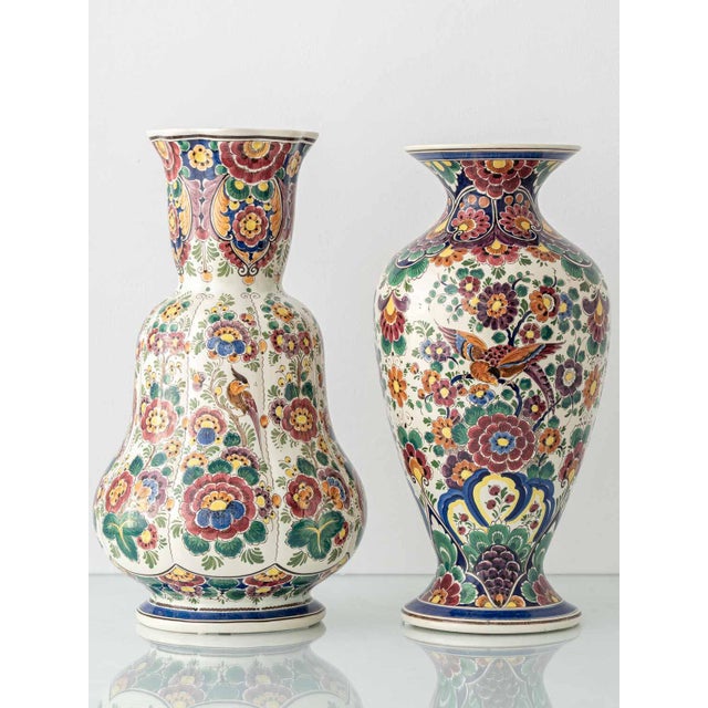 Vintage Hand-Painted Chinoiserie Polychrome Delft Vases from Velsen, 1950s-1960s, Set of 2 For Sale - Image 18 of 18
