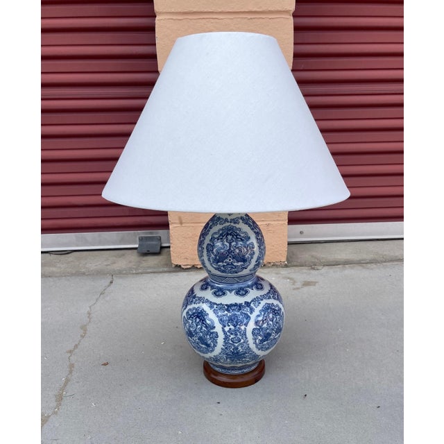 Vintage Ralph Lauren Blue/White Double Gourd Chinoiserie Table Lamp