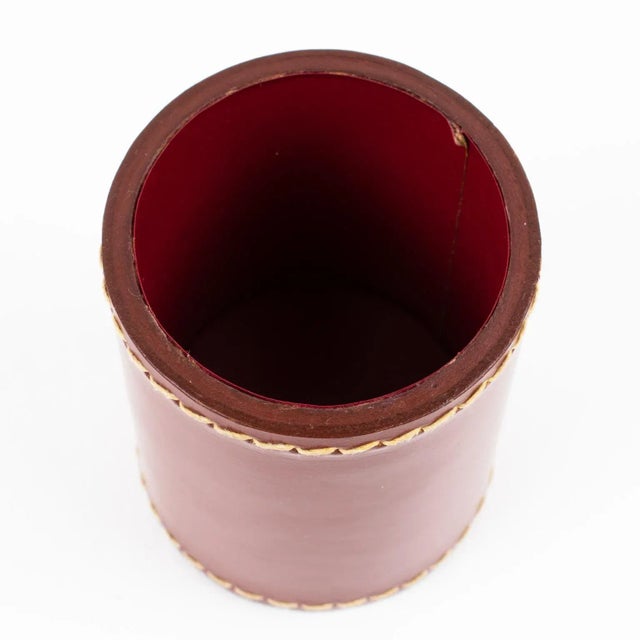 Art Deco Hand-Stitched Red Leather Desk Office Set Letter and Pen Holders For Sale - Image 4 of 13