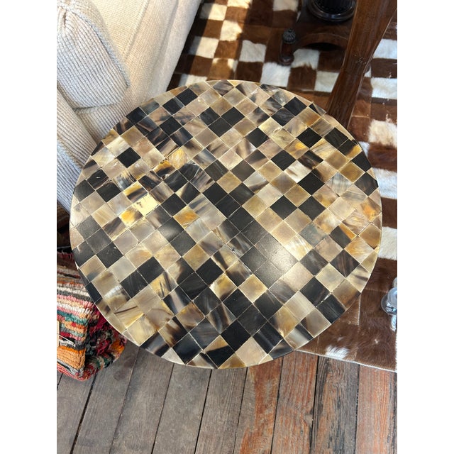 Black Tessellated Horn Checkerboard End Table With Horn and Chrome Base For Sale - Image 8 of 8