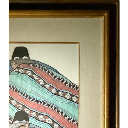 Wood Vintage Signed Amado Maurilio Pena Southwestern Modernist Custom Framed Art Print Sin Titulo Native American Figures For Sale - Image 7 of 11