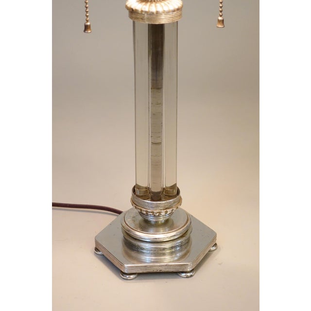 Metal 1930s Gilbert Rohde Art Deco Streamline Sterling Silver Crystal Glass Rods Table Lamp For Sale - Image 7 of 12