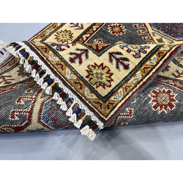 Charcoal Gray and Cream Kazak Wool Runner Rug With Tribal Motifs, 2'8" X 6'8" For Sale - Image 17 of 18