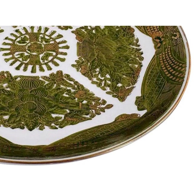 Forest Green Vintage 10.75" Hand-Painted "Gold Imari" Japanese Porcelain Charger – Rare Green & Gold For Sale - Image 8 of 11