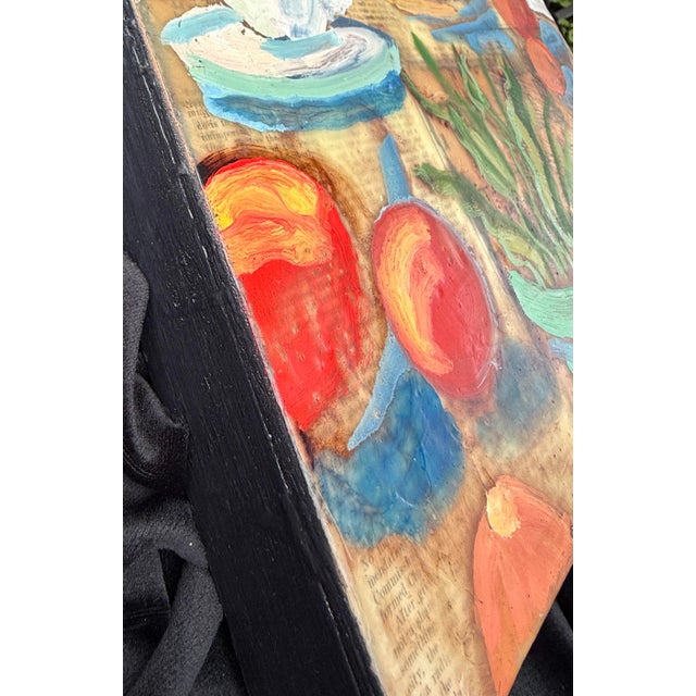 Tiffany Blue Sq. Encaustic & Antique Collage on Cradled Panel, Hartman For Sale - Image 8 of 10