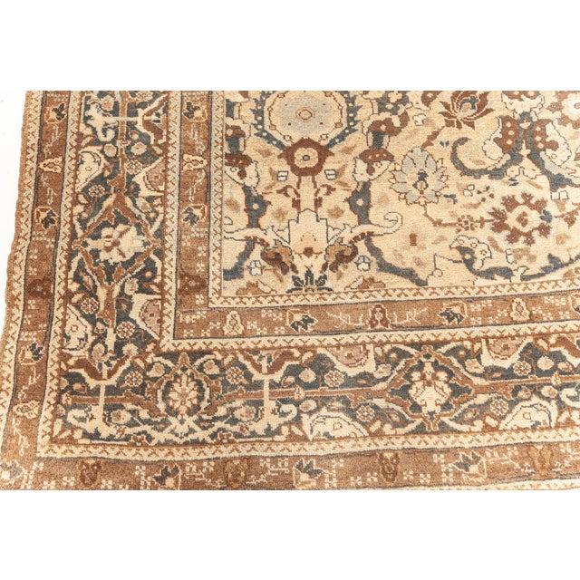 Authentic Persian Tabriz Rug in Beige, Blue, Brown and Gray For Sale - Image 4 of 8