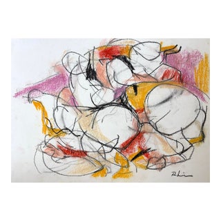 Equestrian Dance Orange and Red, Pastel and Charcoal on Paper, 15 X 11 Inches For Sale