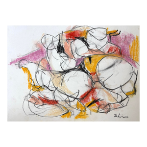 Equestrian Dance Orange and Red, Pastel and Charcoal on Paper, 15 X 11 Inches