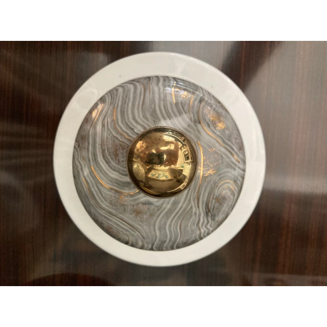 Gray Chelsea House Marbled Gray Porcelain Lidded Urn With Gold Highlights, 2010s For Sale - Image 8 of 12