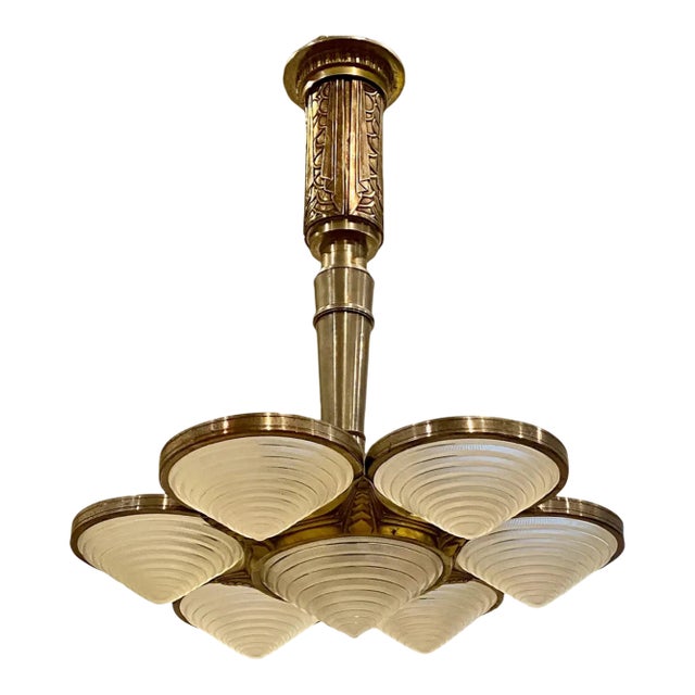French Art Deco Chandelier Signed by G Leleu For Sale