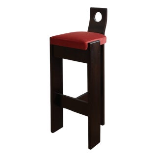 Brutalist Wooden Bar Stool, 1960s For Sale