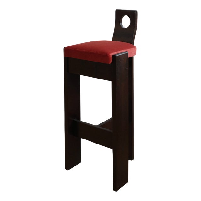 Brutalist Wooden Bar Stool, 1960s For Sale