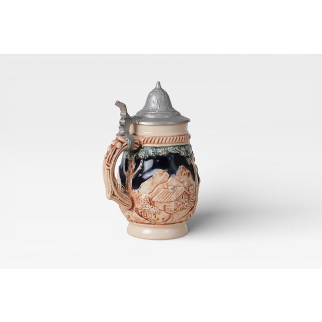 Rustic European Mid-Century West German 1/8l Beer Stein With Pewter Lid For Sale - Image 3 of 14