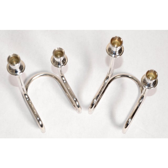 Gorham Maestri 1950s Silver Plated Italian Candle Holders Bauhaus Style, Pair For Sale In Miami - Image 6 of 13
