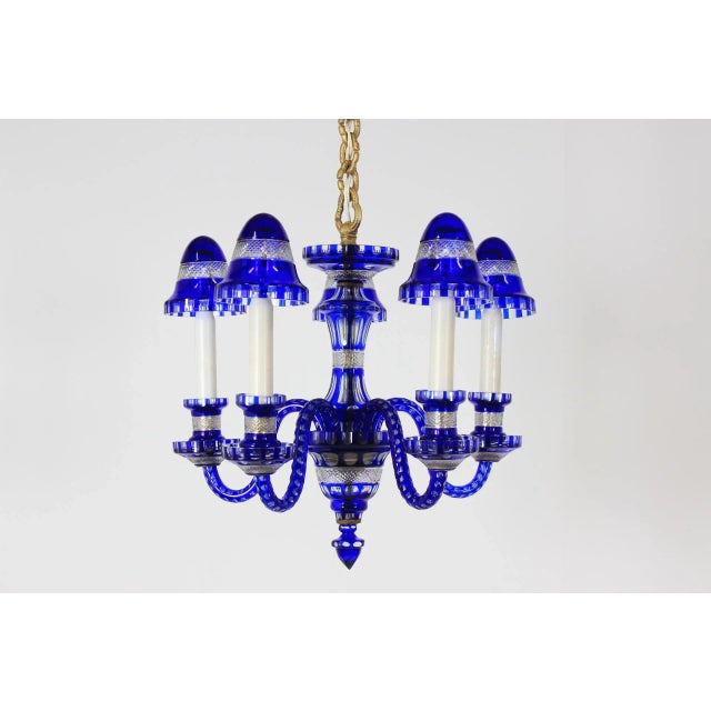 Czechoslovakian Blue Glass Chandelier, 1940s For Sale - Image 6 of 12