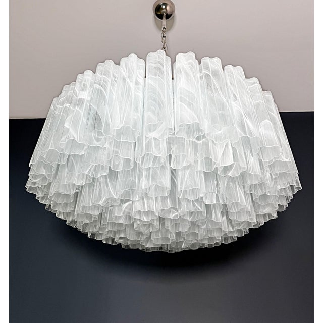 Large Murano Glass Chandelier in White Alabaster Glass Tube, 1990s For Sale - Image 12 of 18