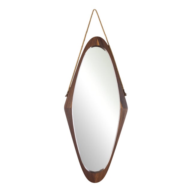 Italian Oval Wall Mirror in Wood, 1960s For Sale