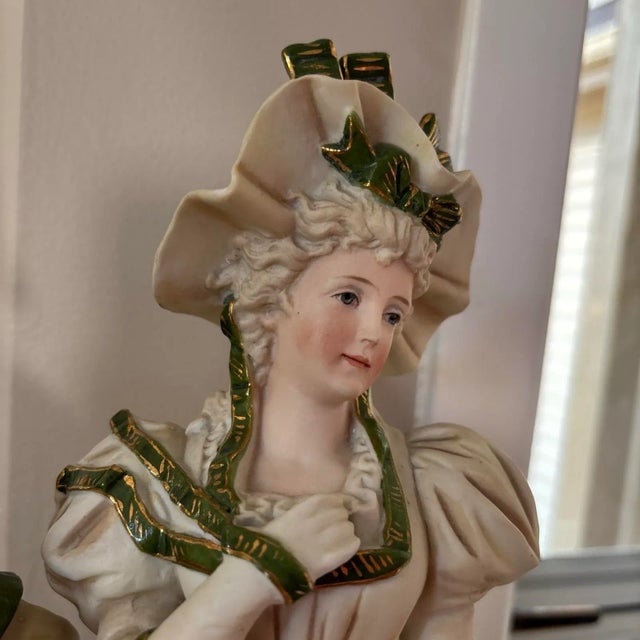 Antique French Porcelain Bisque Statue Figurines- a Pair For Sale - Image 11 of 12