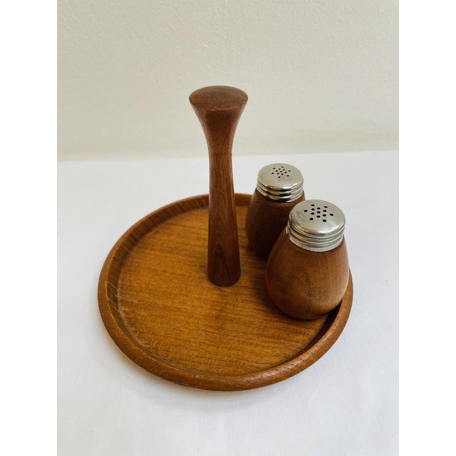 Wood Swedish Salt and Pepper Set in Teak by K. Holmberg, 1960s, Set of 3 For Sale - Image 7 of 7