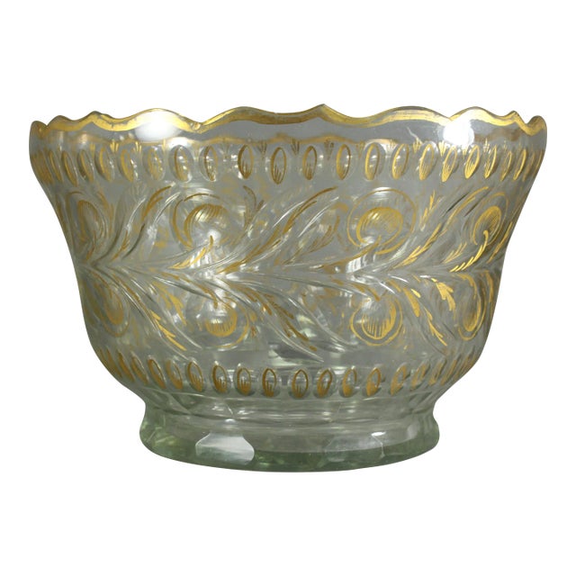 Circa 1750's Anglo-Irish Cut Crystal Glass Bowl With Gilt For Sale