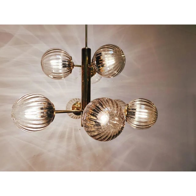 Sputnik Brass & Murano Glass Chandelier For Sale - Image 6 of 18