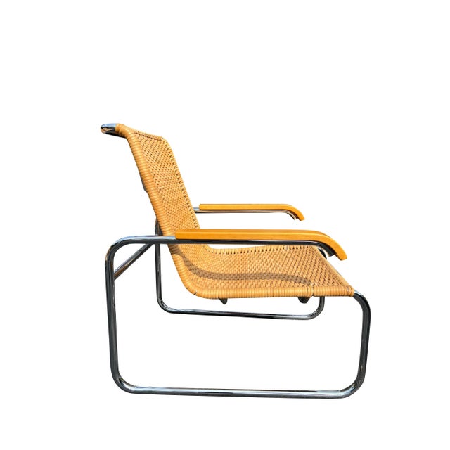 Wood 1970s Marcel Breuer B35 Modern Rattan Wicker Arm Chairs for Icf a Pair For Sale - Image 7 of 11