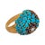 1960s Mid Century Turquoise Sapphire Diamond 18k Yellow Gold Bombe Ring, Size 5.5 For Sale - Image 4 of 7