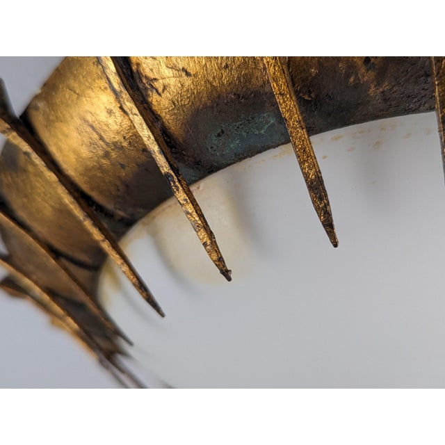 Metal Forged Nails Sun Lamp in Gold Leaf and Milk Glass, France, 1950s For Sale - Image 7 of 9