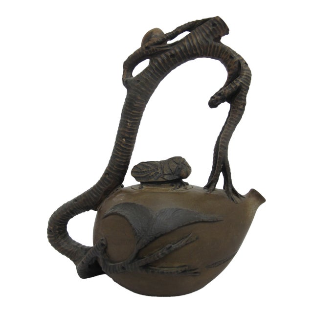 Chinese Yixing Zisha Clay Peach Branch Teapot With Cicada Finial Lid For Sale