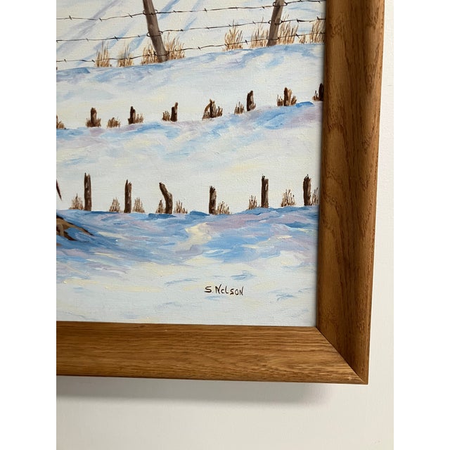 Original Winter Farm Landscape Painting by S. Nelson – Farmhouse Barn & Flying Geese For Sale - Image 4 of 8