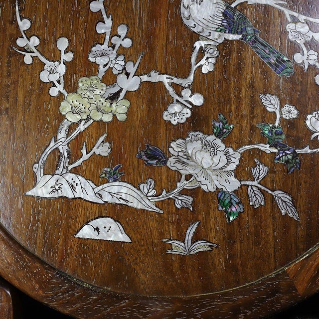 Vintage Chinese Huali Rosewood Table Screen | Mother-of-Pearl Inlaid Bird & Flower Motif For Sale - Image 9 of 9