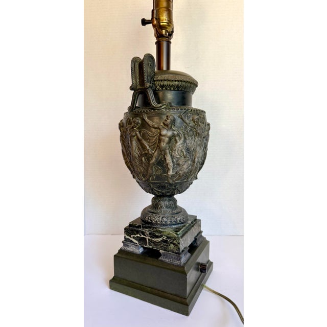 Vintage Neoclassical Urn Lamp Inspired by the Townley Vase With Green Marble Base For Sale - Image 9 of 13