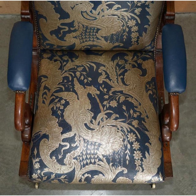Early 19th Century Antique Napoleonic Hardwood and Blue Leather Reclining Library Armchair by Robert Daws, 1830s For Sale - Image 5 of 18