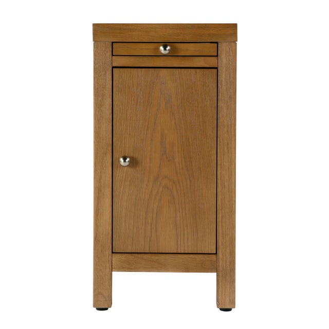 Spritely Home Accent Furniture Nora 12 in. W Rectangular Wood 1 Door Narrow End Table with Pull-Out Tray, Light Natural For Sale - Image 4 of 10