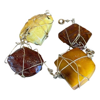 Vintage Wire Wrapped Amber Bracelet Styled After Kazuko Oshima For Sale
