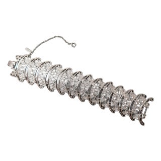 Vintage 1973 Signed Monet Rhodium Plated Openwork Link Primavera Bracelet For Sale