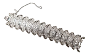 Vintage 1973 Signed Monet Rhodium Plated Openwork Link Primavera Bracelet