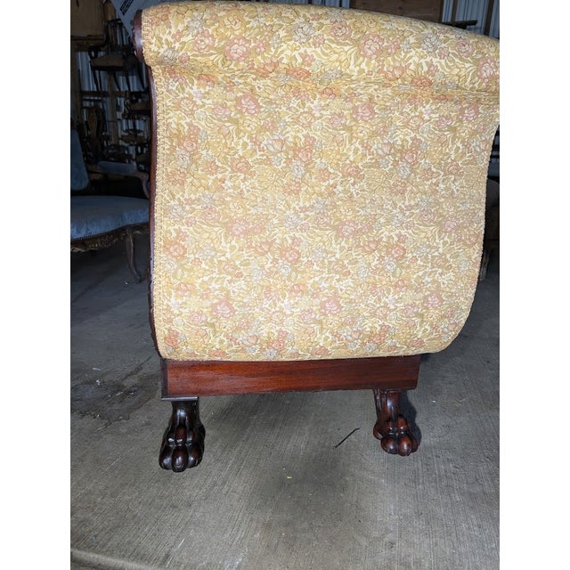 Antique American Empire Mahogany Settee With Scrolled Arms and Claw Feet For Sale - Image 15 of 17
