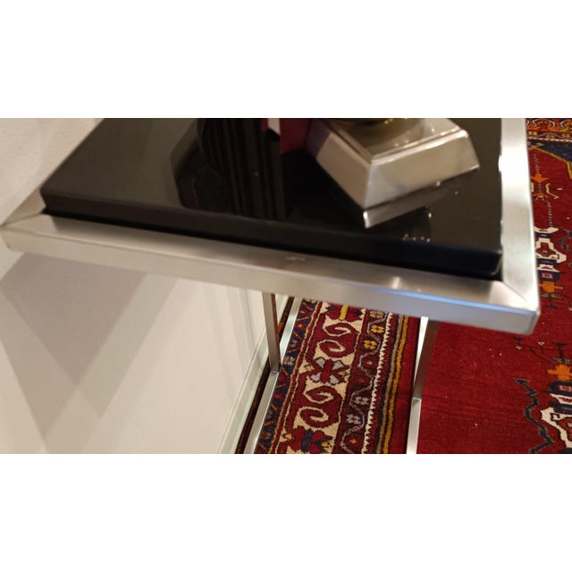 Black Console Table in Satin Steel with Glossy Black Top, 2000s For Sale - Image 8 of 10